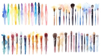 Watercolor makeup brushes collection.