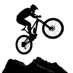 Fototapeta premium silhouette of jumping bike at the mountain at isolated white background