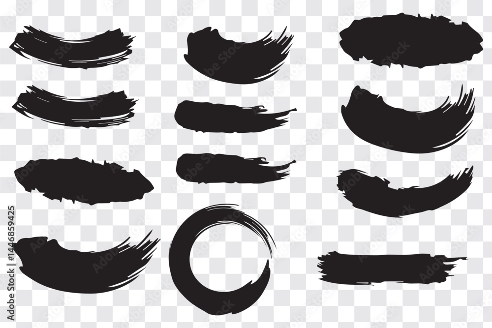 Poster vector black paint brush spots, highlighter lines or felt tip pen marker horizontal blobs. marker pe