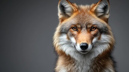 Fototapeta premium Captivating wildlife portrait showcasing the majestic fox in a striking studio composition offering textures and detail with a curious animal