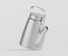 Modern silver kettle on light gray background