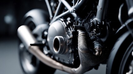 Detailed view of a motorcycle engine, showcasing its complex mechanics and design
