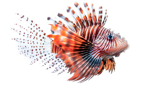 lionfish red and white tropical fish on white background