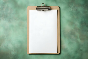 Blank clipboard on green background, symbolizing preparation, planning, and educational tools.