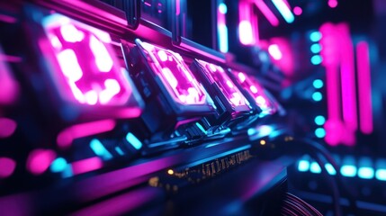 Obraz premium Neon Cyberpunk Tech: Futuristic Digital Hardware