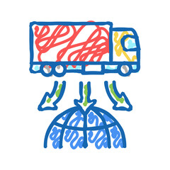 truck delivery world logistics icon doodle illustration