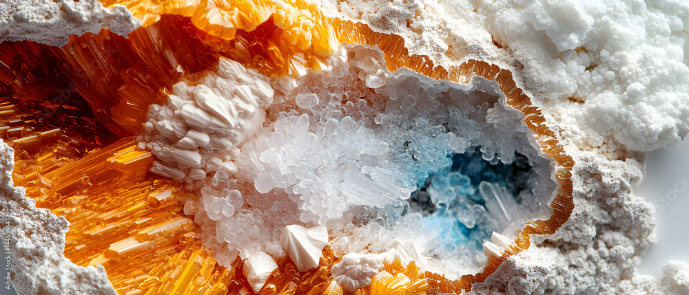 Poster a stunning geode showcases a mesmerizing array of crystals and formations. this image inspires art p