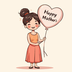 Joyful Girl with Heart-Shaped 