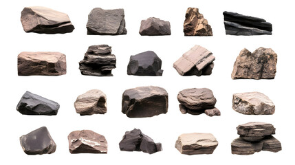 Collection Of Isolated Rocks, Variety Of Shapes And Sizes, Natural Stone Fragments, Realistic Image