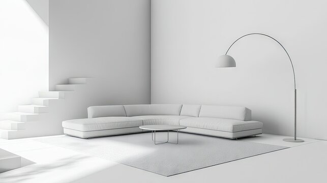 Fototapeta Modern, minimalist interior design rendering of a living room.