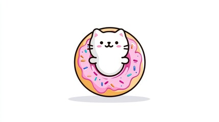 Cute Cat Inside Pink Donut Rolling