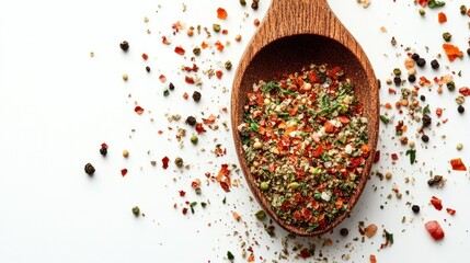 Wooden spoon filled with assorted spices