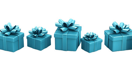 Obraz premium Collection Of Light Teal Gift Boxes With Ribbon, Illustration, Transparent Background