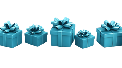 Collection Of Light Teal Gift Boxes With Ribbon, Illustration, Transparent Background