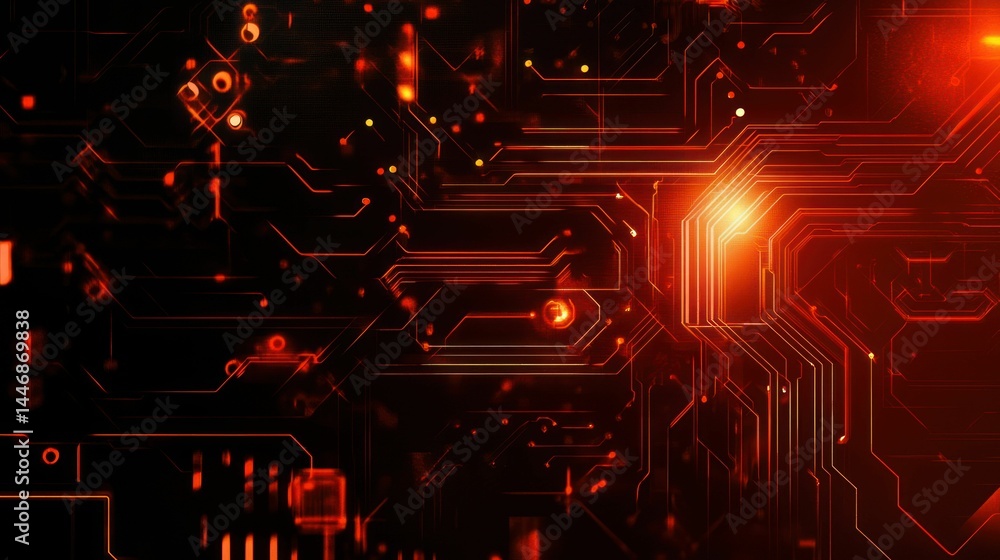 Poster abstract circuit board with glowing traces symbolizing technology.