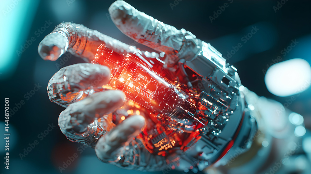 Aufkleber a futuristic robotic hand glows with internal circuitry perfect for sci-fi content. ideal for tech-t