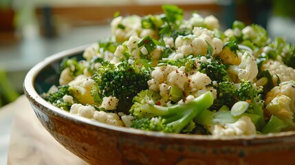 A broccoli Cauliflower Salad Recipe, Generative AI illustrations.
