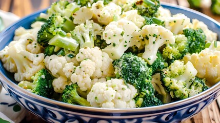 A broccoli Cauliflower Salad Recipe, Generative AI illustrations.