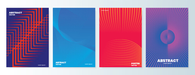 Fototapeta na wymiar Abstract line gradient poster background vector set. Minimalist cover template with vibrant perspective line wave. Ideal design for social media, cover, flyer, music, ads.