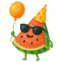 Watercolor summer fruit character for fun seasonal party decor design stock number 13