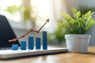 The business graph displayed a steady upward trend, as indicated by the arrow pointing upwards 
