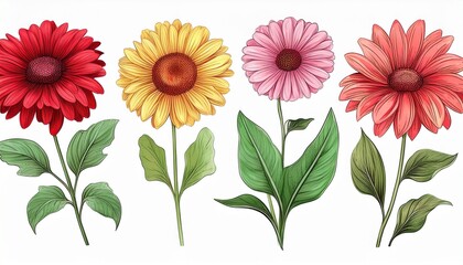 flower and leaf. Set of flowers isolated on white background, watercolor vintage style Gerb