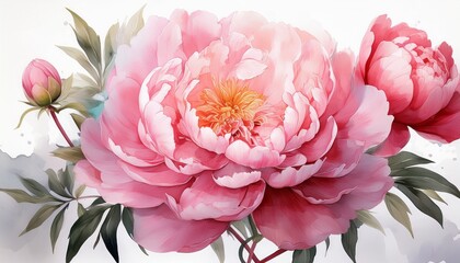 Flower illustration, pink peony on a white background. watercolor style