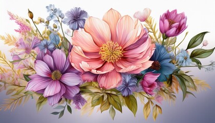 Flower isolated white background. Hand drawn bouquet of flower, watercolor floral illustrat