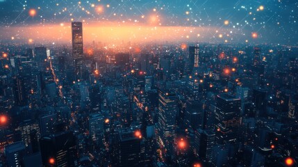 Fototapeta premium futuristic cityscape illuminated with network connections convey