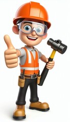 Construction worker thumbs up job site character illustration bright environment front view