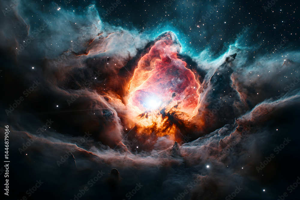 Poster cosmic nebula in vibrant colors. ideal for wallpaper background art or scientific visualizations. st
