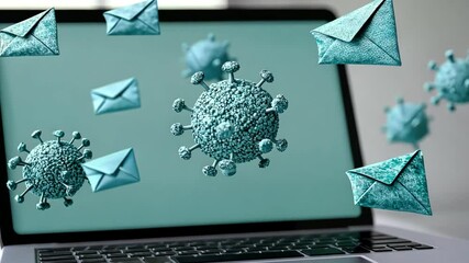 Digital laptop showcasing virus and email icons, highlighting communication and health in todays technology driven world. - Powered by Adobe