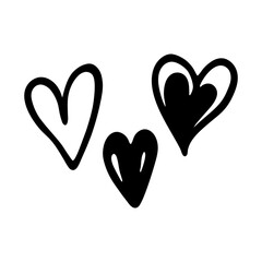 Three hearts clip art illustration for valentine's day love heart doodle drawing design element vector 100 silhouette