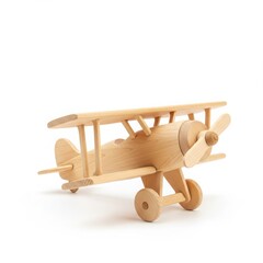 Wooden biplane toy on white background isolated on transparent background