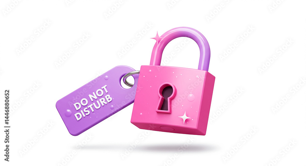 Poster pink padlock with do not disturb tag is securing privacy and data