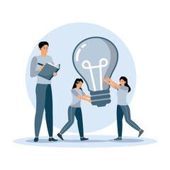 Focus groups. Team Collaboration with Light Bulb Creativity and Teamwork.