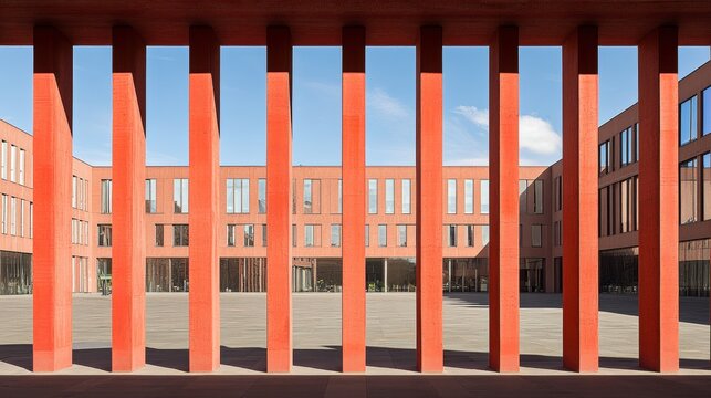 Modern architectural courtyard with vibrant pillars