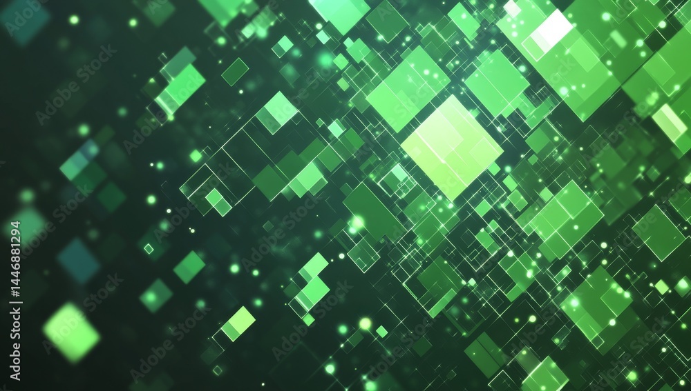 Poster dynamic green square pattern