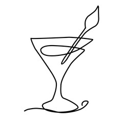 Cocktail drink vector icon in continuous line art drawing style.