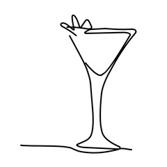 Cocktail drink vector icon in continuous line art drawing style.
