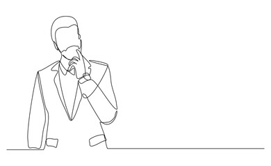 Continuous single line drawing of thinking man. One line art of business man thinking idea. Vector illustration sketch editable stroke