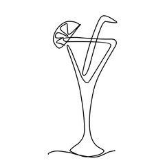 Cocktail drink vector icon in continuous line art drawing style.