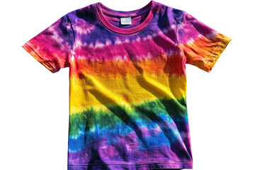 Vibrant rainbow tie dye t shirt showcasing a spectrum of colors in a captivating design on transparent background