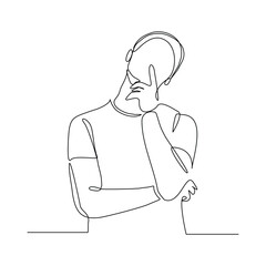 Continuous single line drawing of thinking man. One line art of business man thinking idea. Vector illustration sketch editable stroke