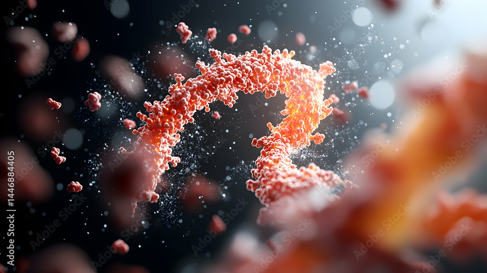 Poster a close-up artistic rendering of what appears to be a complex biological structure or virus against 