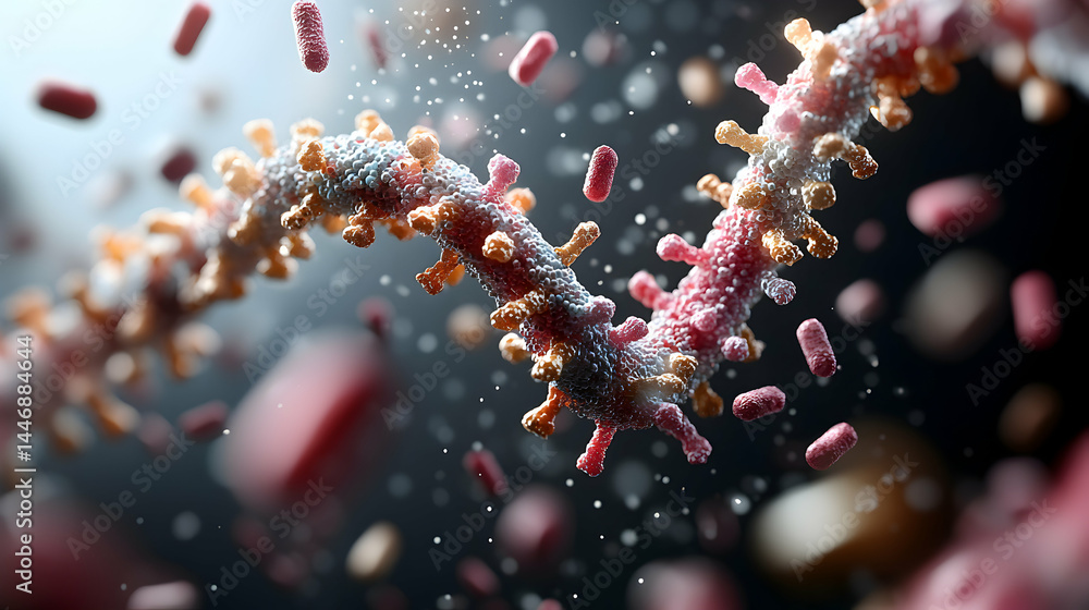 Poster microscopic view of a chain of cells. this image could be used for educational presentations or scie