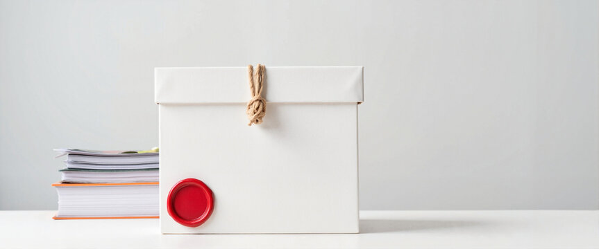 Detailed voting box with red seal in office, secure election theme