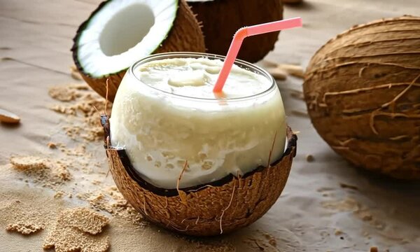Cocktail di noce di cocco sulla spiaggia della Thailandia