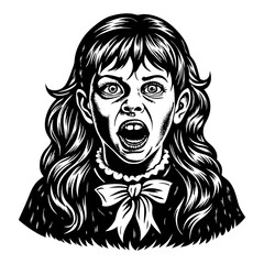Halloween exorcist girl scary illustration, Halloween horror vector
