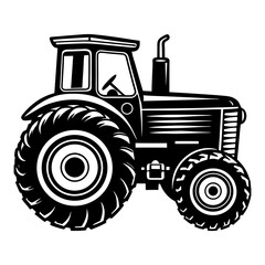 Farm Tractor Icon: A simple yet powerful black and white illustration of a classic farm tractor, perfect for branding, agricultural projects, and more